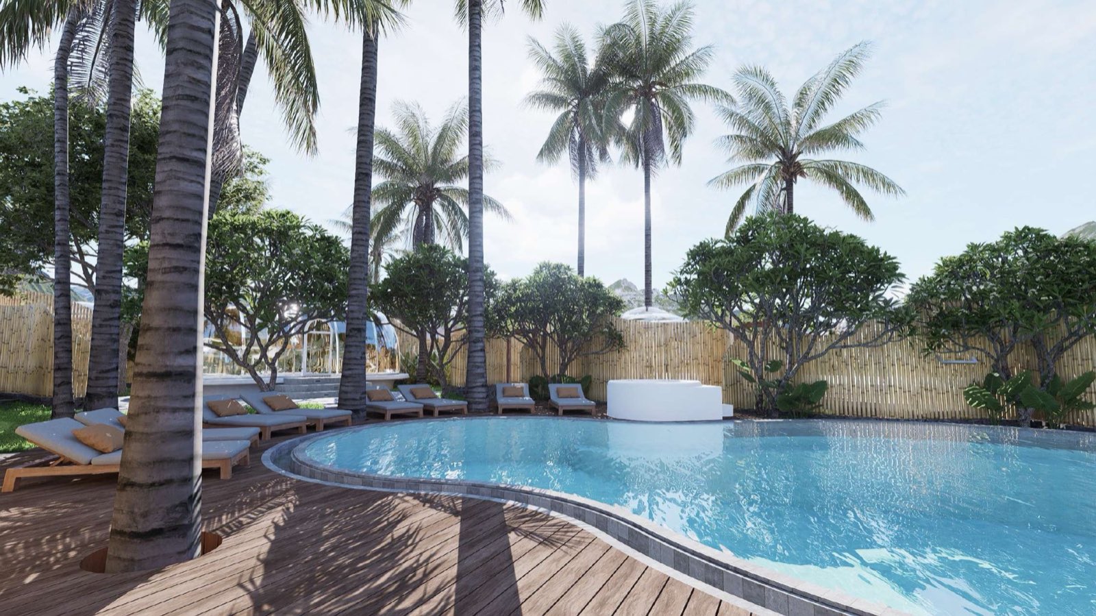 Pool among the rice terraces at Holisphere Bali